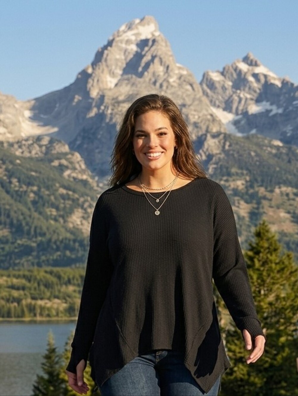 Westbound Black Waffle-Knit Long Sleeve Tunic Size 3X Asymmetrical